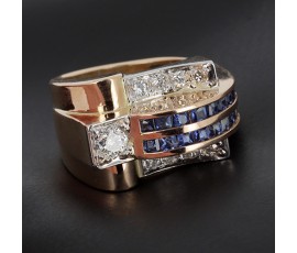 Bague tank en or jaune 750/ème  diamants et saphirs  -B10180