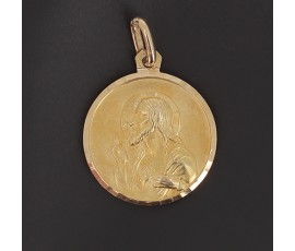 Médaille de baptême « Scapulaire Sacré Cœur et Vierge couronnée » en or jaune 750/ème-B10189