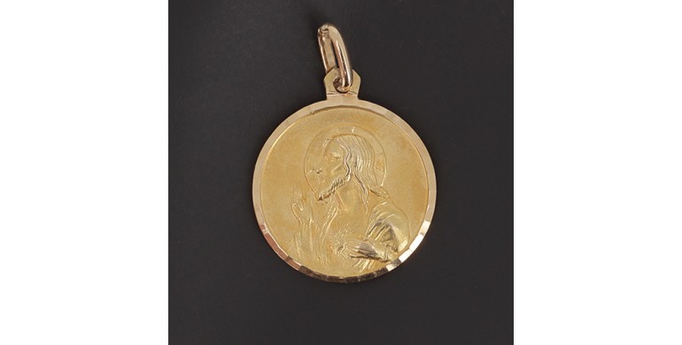Médaille de baptême « Scapulaire Sacré Cœur et Vierge couronnée » en or jaune 750/ème-B10189