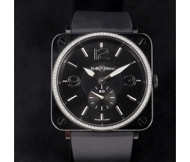 Montre BELL & ROSS BRS Quartz céramique et diamants sur bracelet caoutchouc
