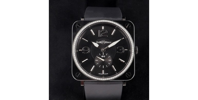 Montre BELL & ROSS BRS Quartz céramique et diamants sur bracelet caoutchouc
