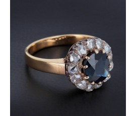 Bague marguerite en or jaune 750 ‰ saphir et diamants - B10203