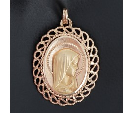 Médaille de baptême ancienne de la Vierge en or jaune 750 ‰ - B10215