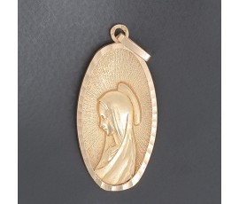 Médaille de baptême ovale " Vierge auréolée" en or jaune 750 ‰ - B10219