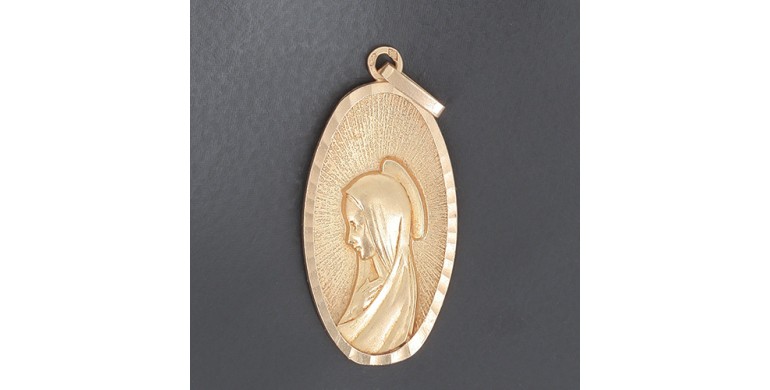 Médaille de baptême ovale " Vierge auréolée" en or jaune 750 ‰ - B10219