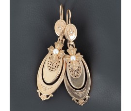 Boucles d'oreilles pendantes Napoléon III en or 750‰ et perles - B10229