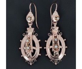 Boucles d'oreilles pendantes Napoléon III en or 750‰ et perle- B10230