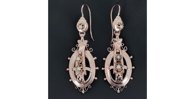 Boucles d'oreilles pendantes Napoléon III en or 750‰ et perle- B10230