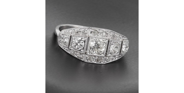 Bague platine art déco et diamants -B10232