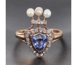 Bague duchesse en or jaune 750 ‰  saphir du Sri Lanka (ceylan) non chauffé et diamants - B10237