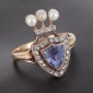 Bague duchesse en or jaune 750 ‰  saphir du Sri Lanka (ceylan) non chauffé et diamants - B10237