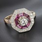 Bague octogonale de style art déco en or jaune 750 ‰ diamants et rubis verneuil -B10268