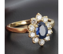 Marguerite en or jaune 750 ‰ saphir et diamants -B10271