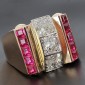 Bague tank en or jaune 750 ‰ rubis et diamants -B10273