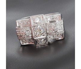 Importante bague / chevalière art déco en platine et diamants - B10274