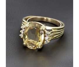 Bague en or jaune 750 ‰ citrine et diamants -B10277