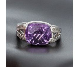 Bague moderne en or blanc 750 ‰  améthyste et diamants - B10281