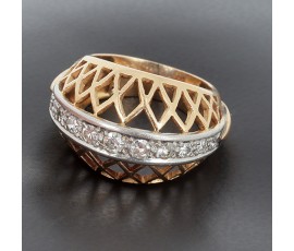 Bague rétro fil d'or jaune 750 ‰ et diamants -B10285
