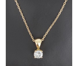 Collier solitaire en or jaune 750 ‰ maille forçat et diamant - B10263