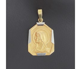 Médaille de baptême octogonale de la Sainte Vierge auréolée en or jaune et blanc 750 ‰ - B10300