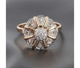 Bague vintage en or rose 750‰ et diamants - B10258