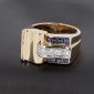 Bague tank en or jaune 750 ‰  diamants et saphirs calibrés -B10354