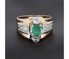 Bague bandeau or jaune 750‰  émeraude et diamants - B10356