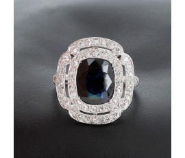 Bague art déco en or blanc 750 ‰ saphirs de 2.50 ct environ et diamants - B10368