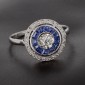 Bague ancienne en or blanc 750 ‰ présentant un diamant taille ancienne et saphirs - B10377