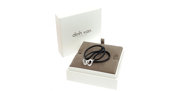 Bracelet Dinh Van Double Cœurs R9 Or Blanc Diamants de 0,08 ct - 9 mm - 1,20 gr - B10394