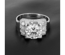 Bague art déco en platine présentant un diamant rond brillant de 2,75 ct certifié HRD entouré de diamants certifiés -B10395