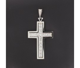 Pendentif croix en or blanc 750 ‰ présentant un ensemble de 18 diamants pour 0,70 ct - B10409