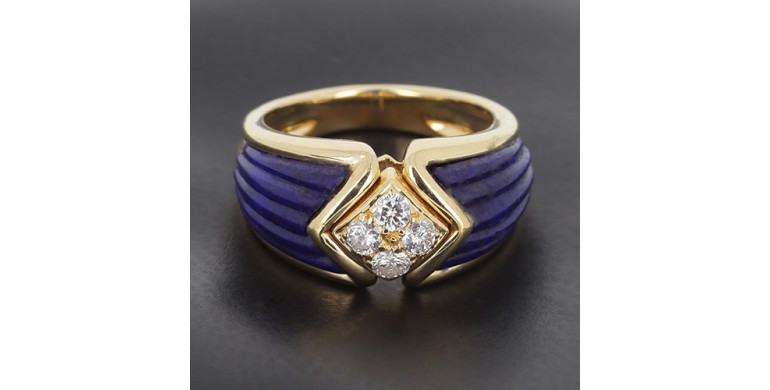 Bague Boucheron en or jaune 750 ‰ modèle "Mana" ,diamants et Lapis Lazuli -B10481