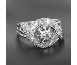 Bague tourbillon or blanc 750 ‰  diamant de 0,25ct env réhaussé de 20 diamants 8/8è pour 0,80 ct environ - B10482