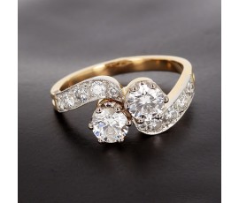 Bague toi et moi en or jaune 750 ‰ et diamants -B10484