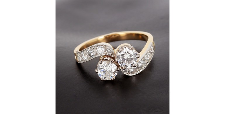 Bague toi et moi en or jaune 750 ‰ et diamants -B10484