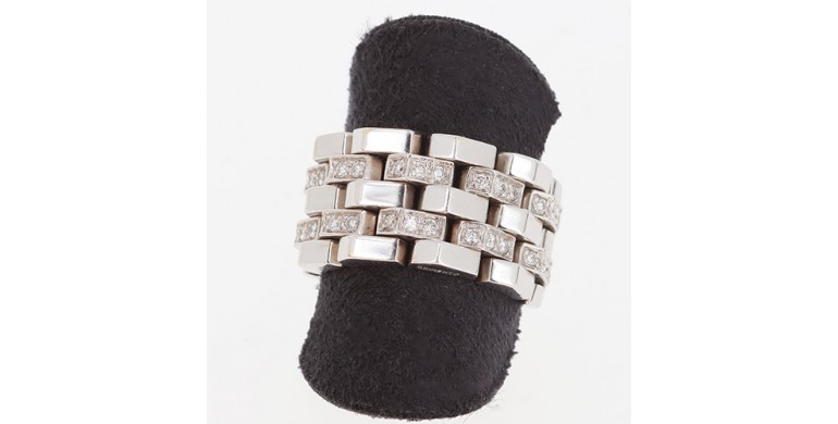 CHIMENTO, collection Double. Bague double maillons mobiles en or blanc 750 ‰ avec diamants -B10508