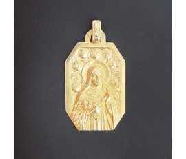 Médaille octogonale en jaune 750‰ - Augis & Mazzoni- représentant la vierge au voile - 3cm/1cm - 3gr