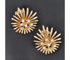 Boucles d'oreilles clips en or jaune 750 ‰ motif feuilles réhaussées de diamants - B10563