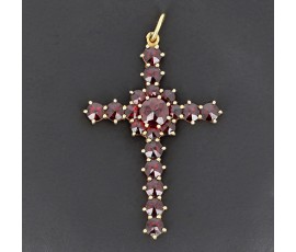 Croix en or jaune 750 ‰ et grenats - B10562