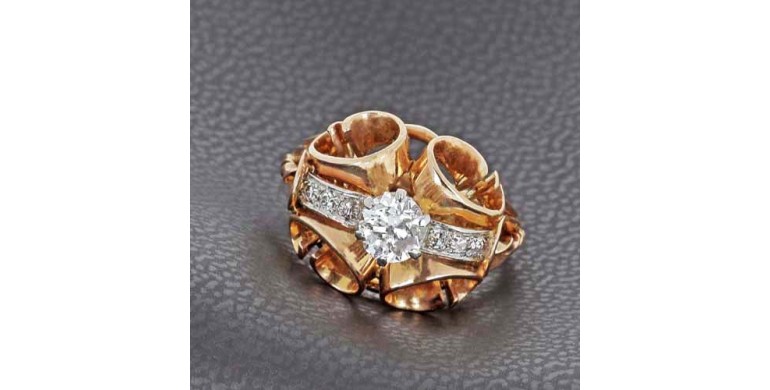 Bague tank en or jaune 750‰ et diamants