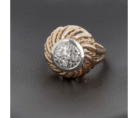 Bague boule en or rose 750 ‰ platine et diamants